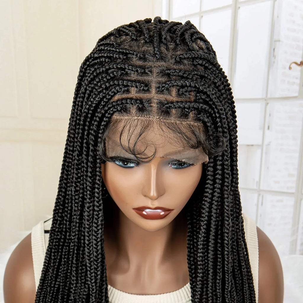 24" Full Lace Knotless Box Braided Wig | Lace Frontal Cornrow Braids | Baby Hair Synthetic Wig for Women
