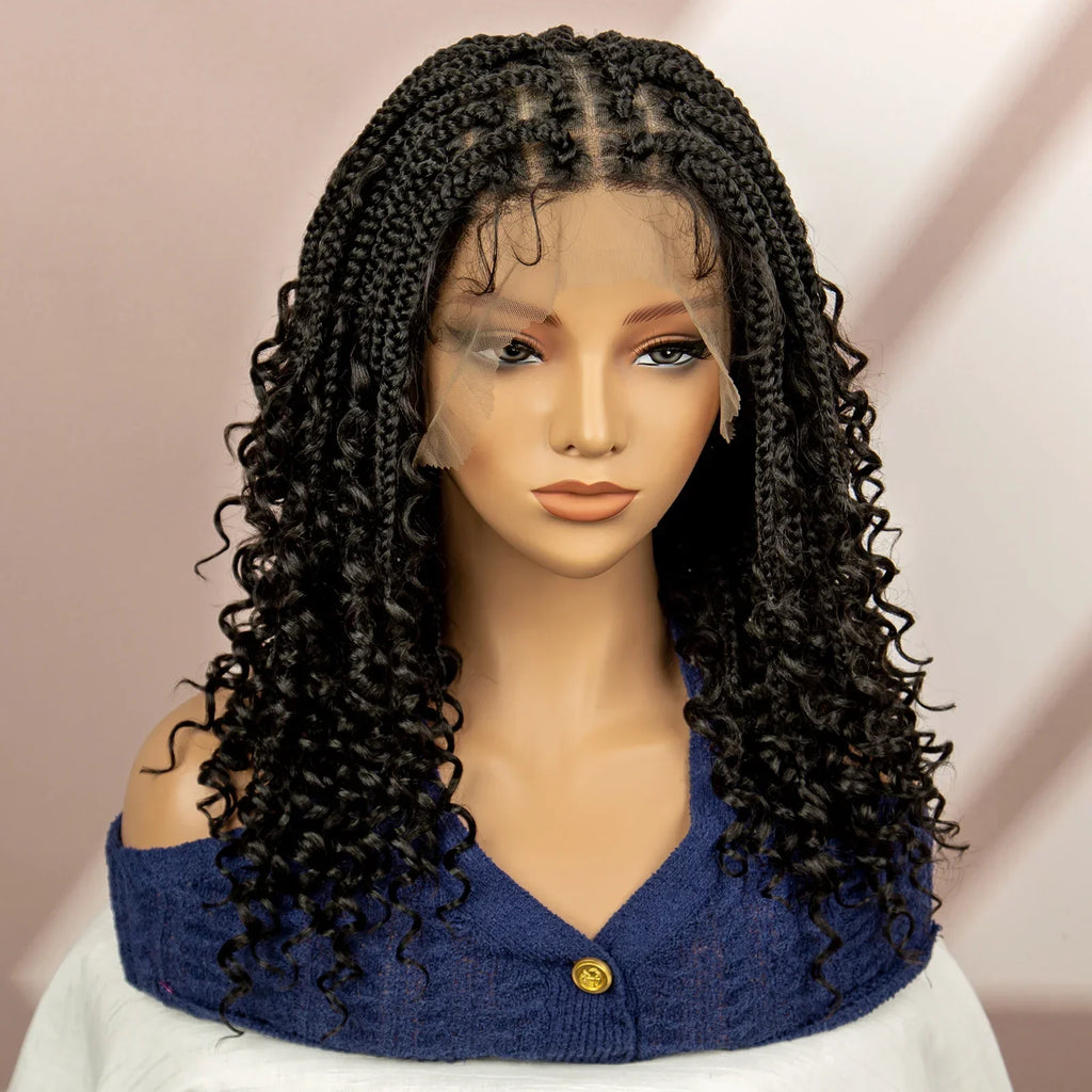 99J Burgundy Knotless Box Braids Wig with Curly Ends | Full Lace