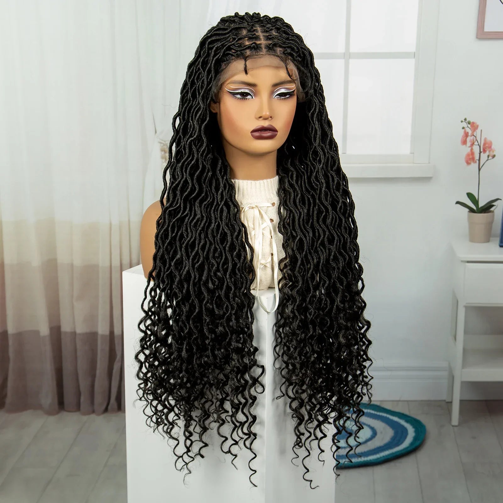 32" Water Wave Dreadlocks & Knotless Braids Wig | Lace Front | Baby Hair