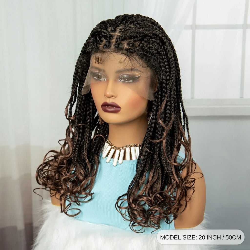 360° Full Lace Knotless Braids Wig with Wavy Ends | Baby Hair