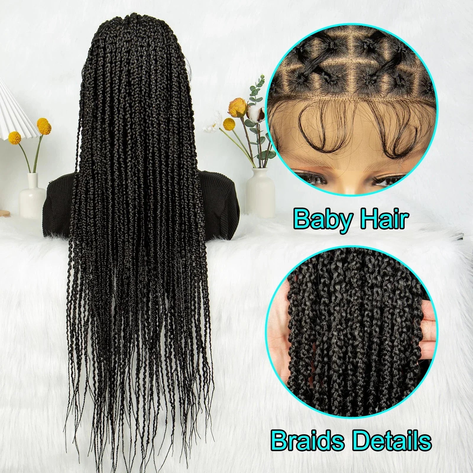 36" Criss Cross Braided Wig | Full Lace | Baby Hair | Large Cap | Synthetic Braids
