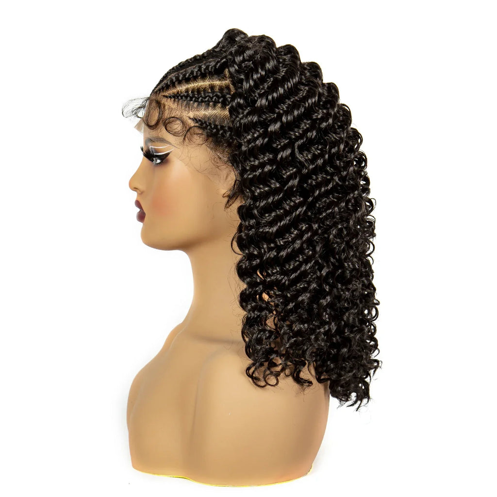 16" Curly Synthetic Lace Front Braided Wig | 13x4 Transparent Short Braids with Baby Hair