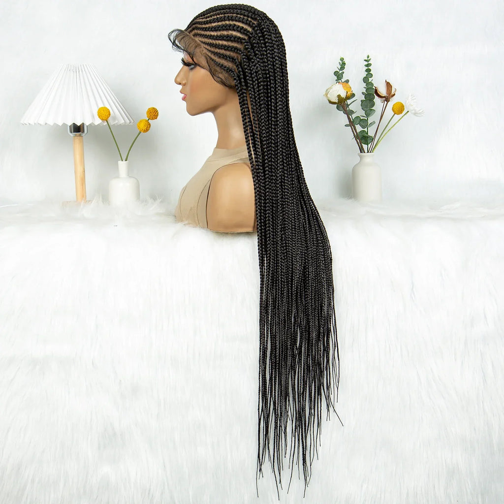 34" HD Transparent Full Lace Knotless Box & Cornrow Braids Wig