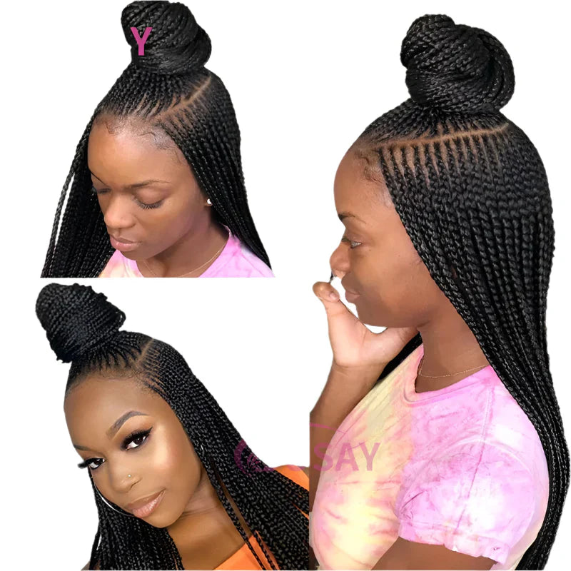 36" 360 Full Lace Cornrow & Goddess Locs Wig | Knotless Braids | Transparent Lace | Baby Hair