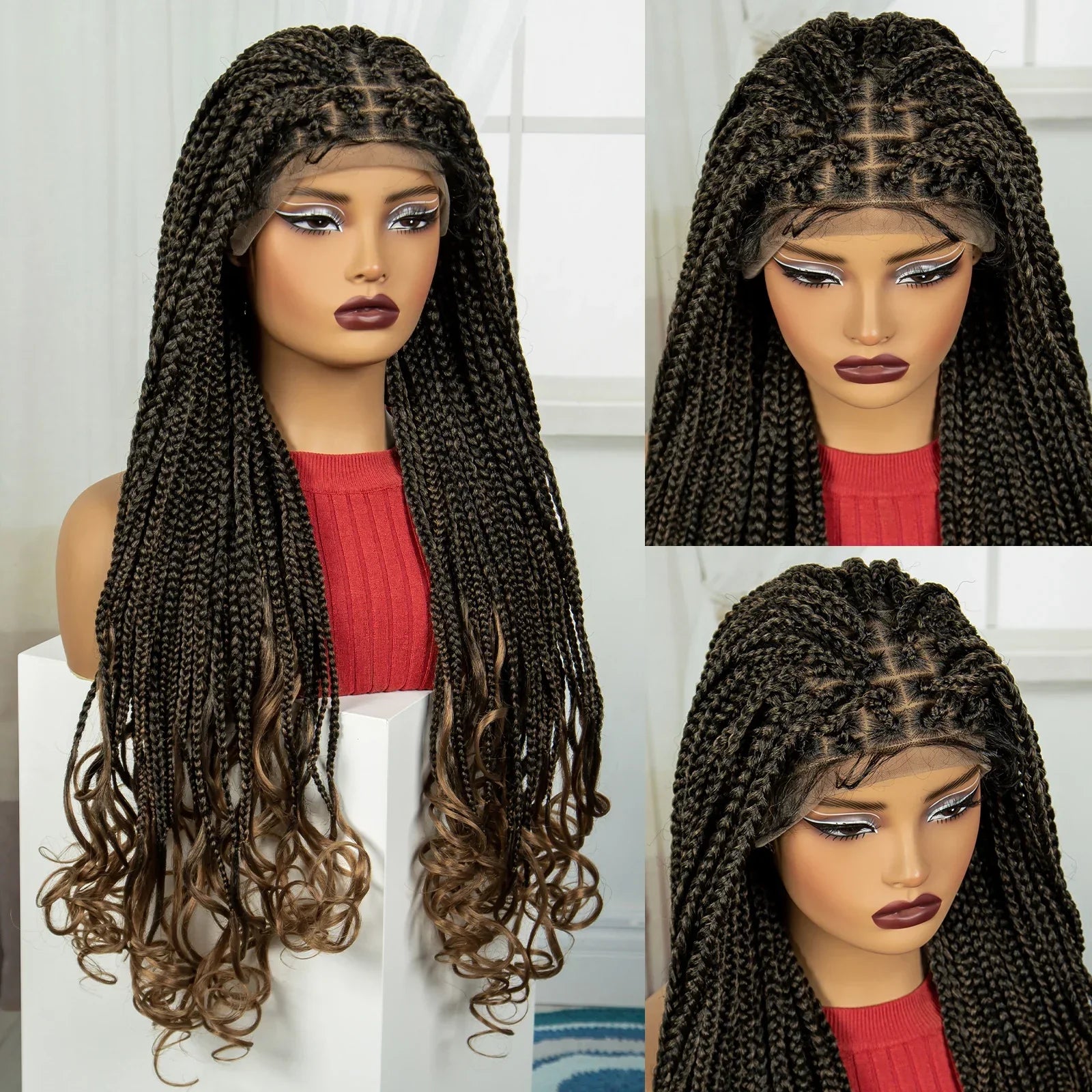 36" Knotless Box Braids Wig with Wavy Ends | Blended Braids | Lace Front
