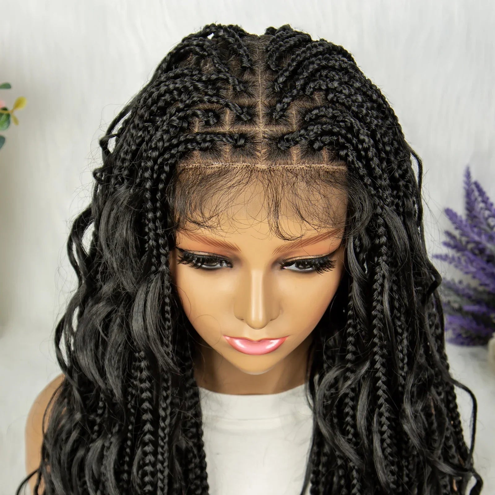 34" Full Lace Knotless Braided Wig with Baby Hair | Synthetic Lace Front Wig for Black Women | Long Braids