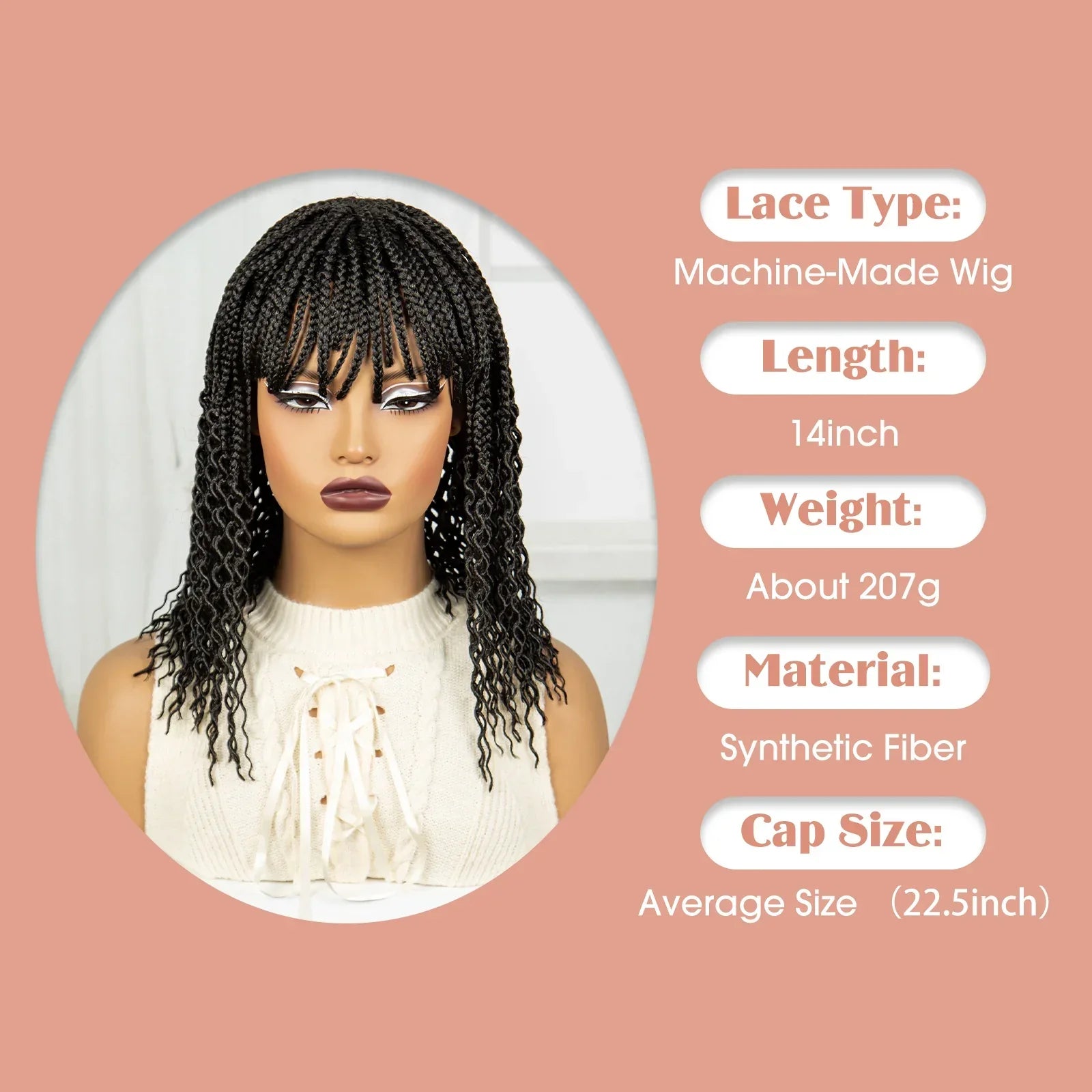 14" Curly Knotless Box Braids Wig | 1B-30 Ombre | Machine Made Synthetic Braids | Black Women