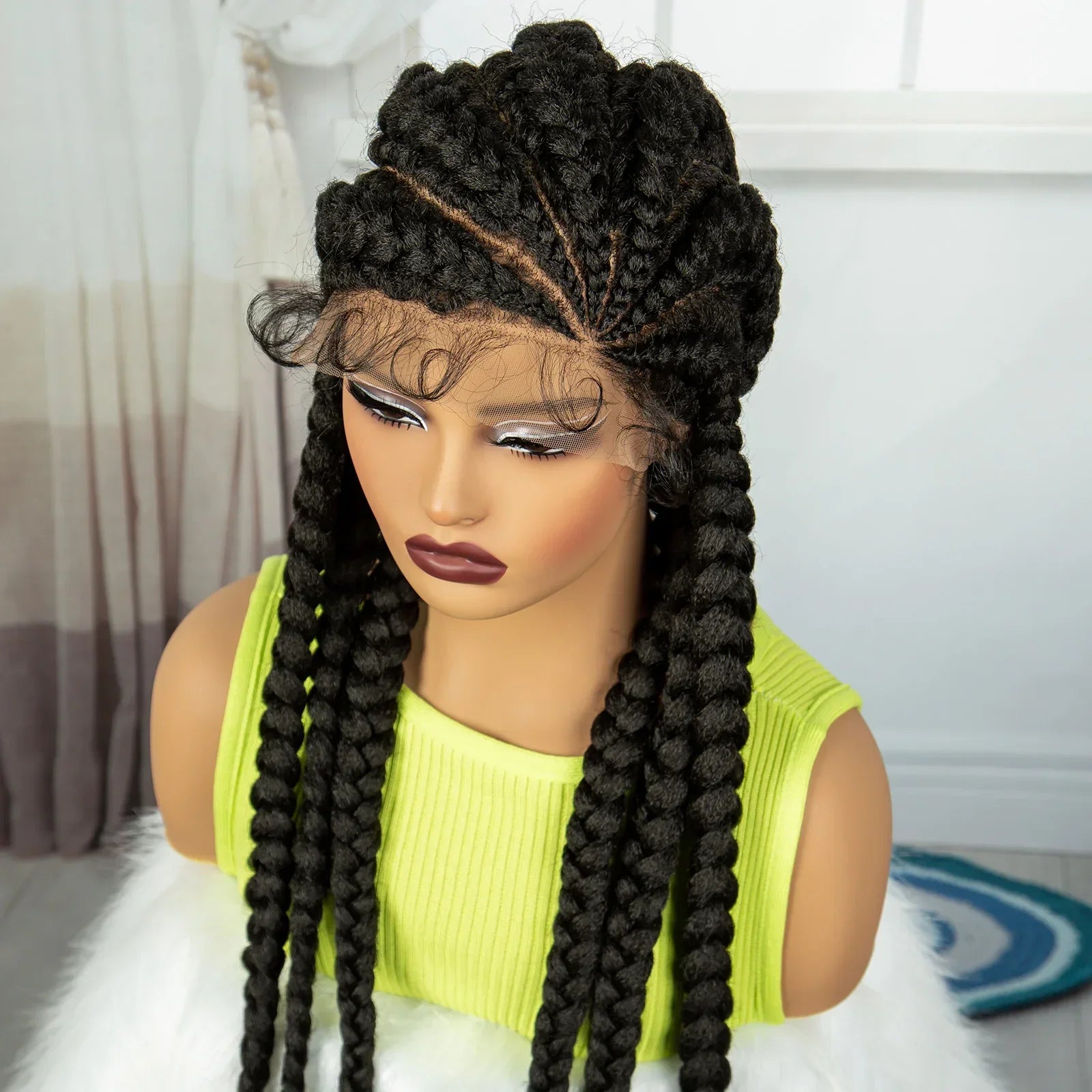 36" Long Cornrow Knotless Braids Wig | Full Lace | Baby Hair