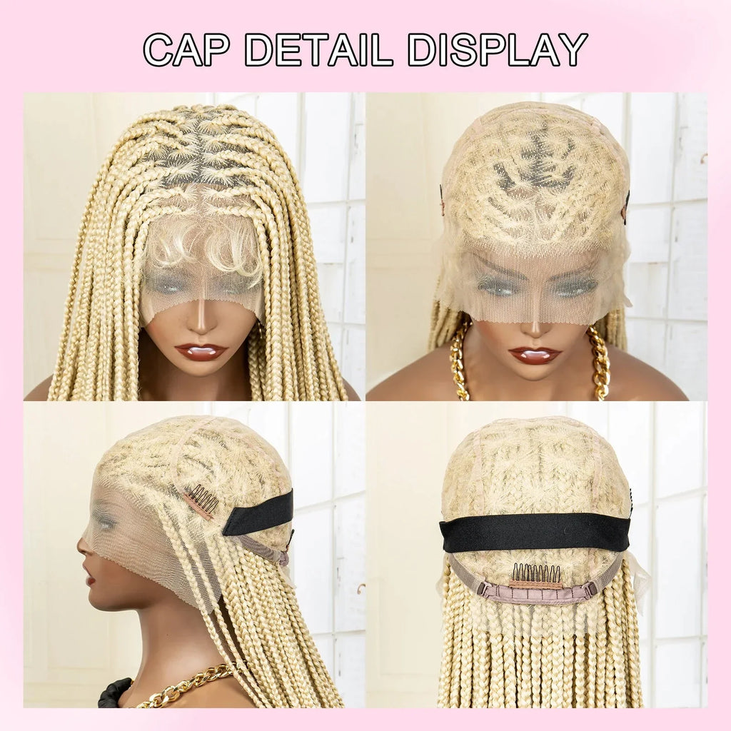 36" 613 Full Lace Knotless Box Braided Wig | Transparent HD Lace | Baby Hair | Synthetic Wig for Black Women