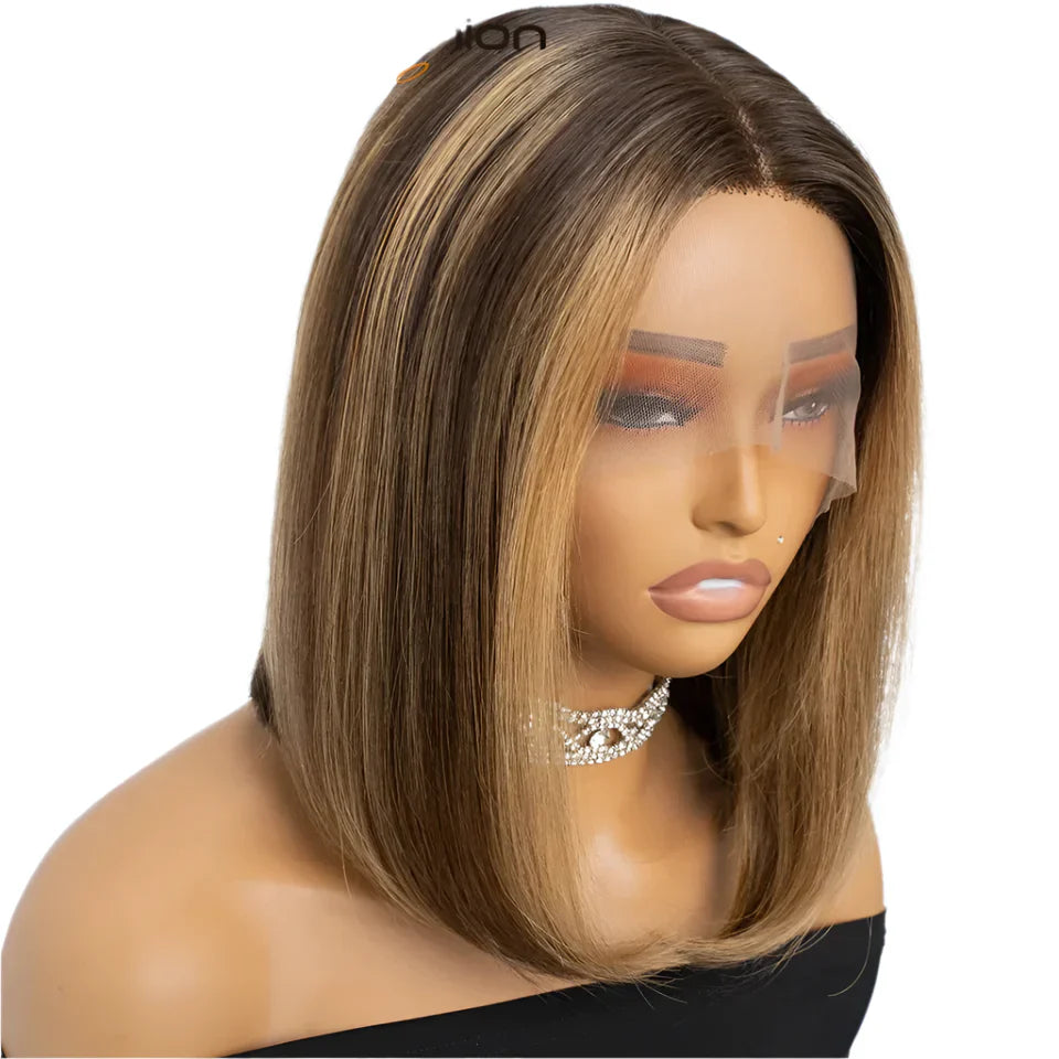180% Density Honey Blonde Bob Wig | Straight T-Part Lace Front Brazilian Human Hair