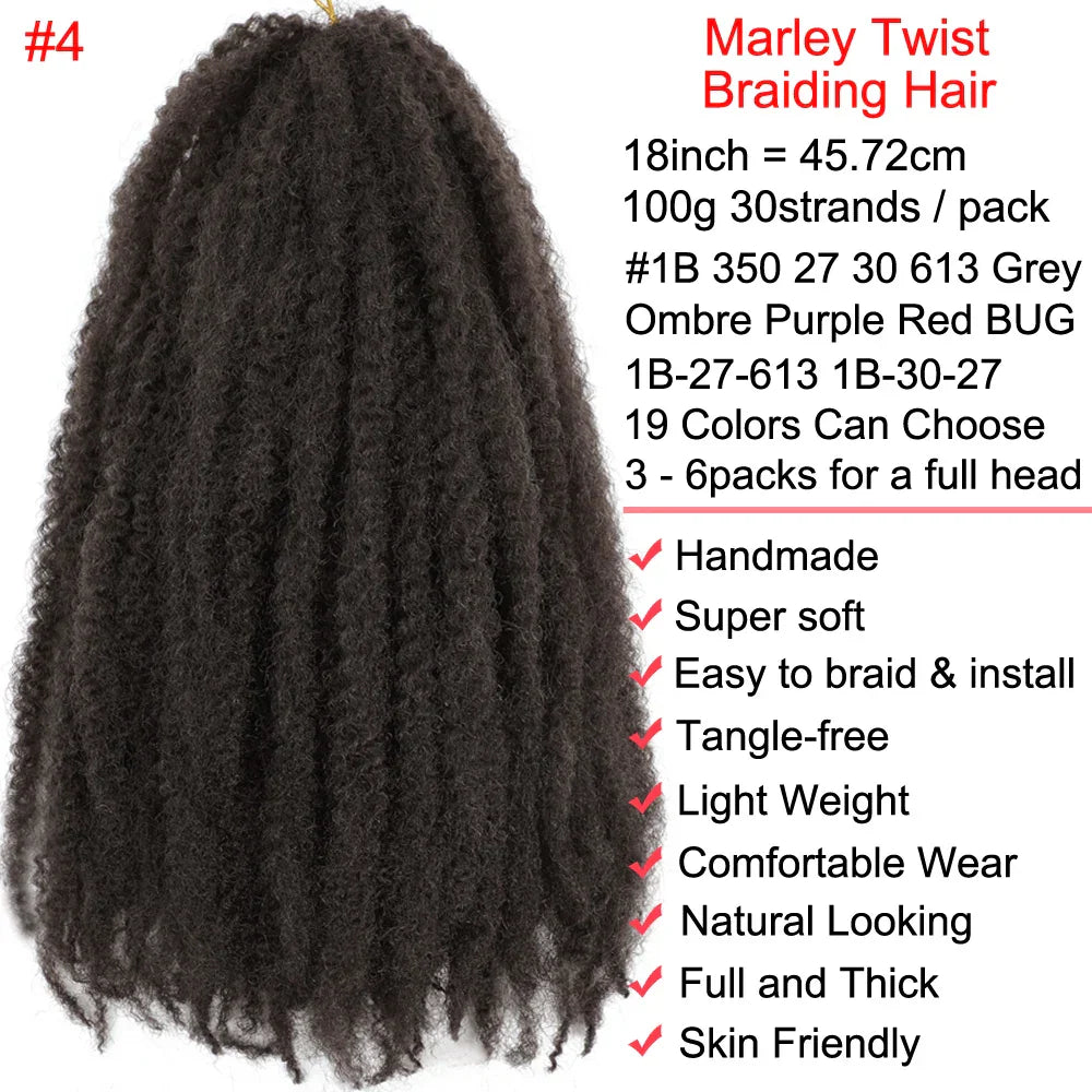 18" Marley Twist Braiding Hair | Crochet Braids | Afro Twist Kinky Hair Extensions | Ombre Colors | 30 Strands/Pack