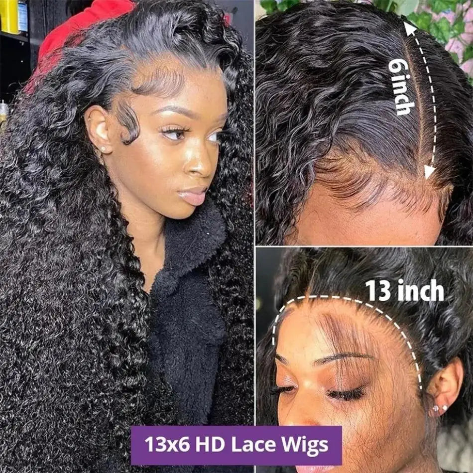 40 Inch Curly Deep Wave HD Lace Frontal Human Hair Wig | 13x6 Water Wave & 13x4 Lace Front Wig (Brazilian Remy)