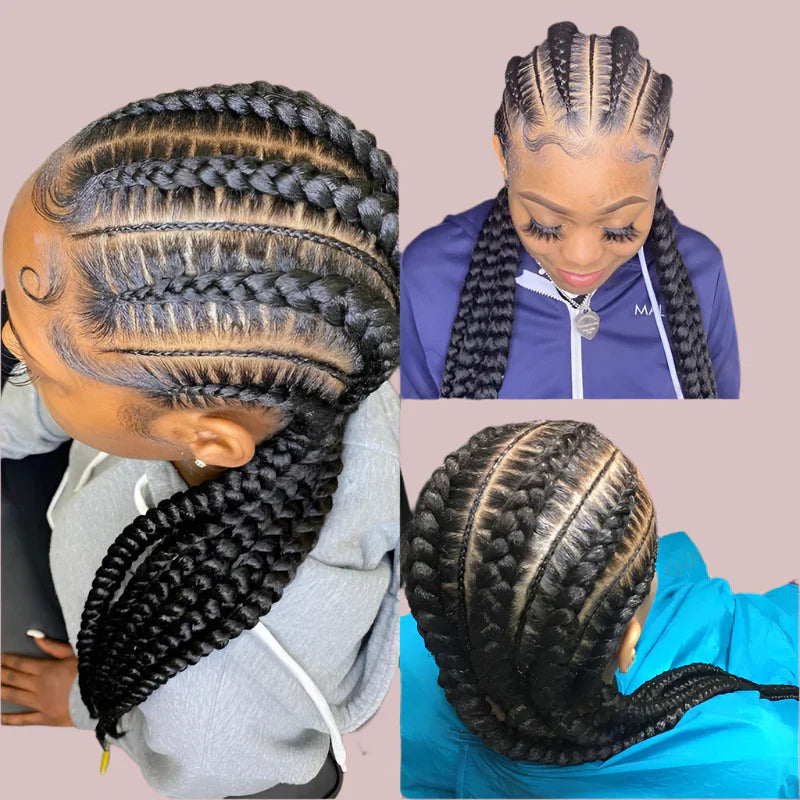 36" Jumbo Cornrow Braided Wig | Full Lace Synthetic Wig | Knotless Box Braids, Lace Frontal, Black Women