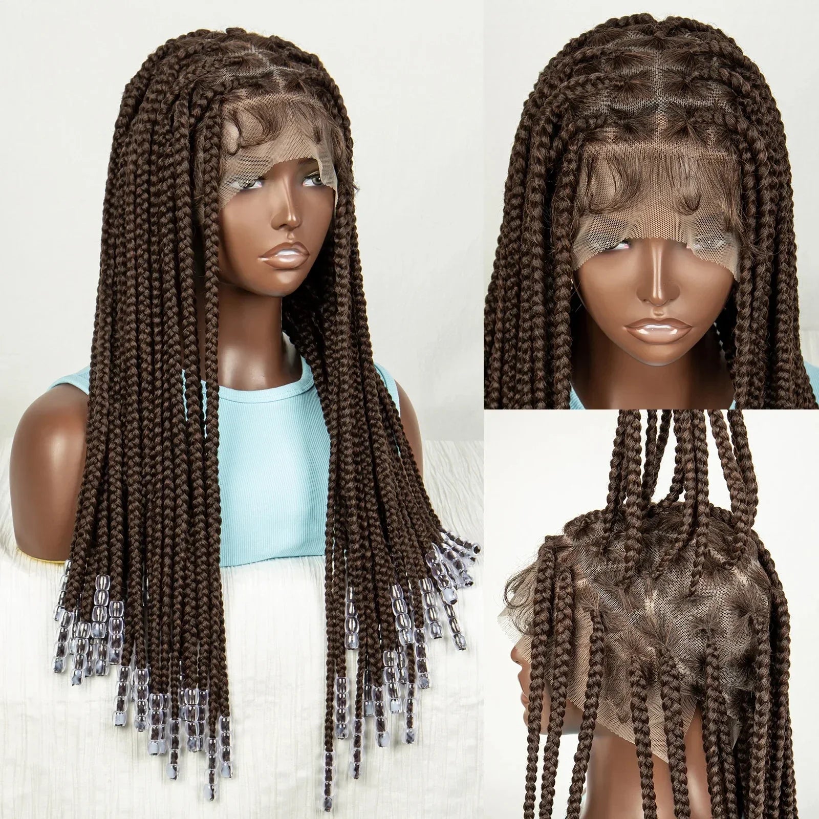 #350 Knotless Box Braids Wig | Dark Ombre | Lace Frontal | Short Straight Braids | Black Women