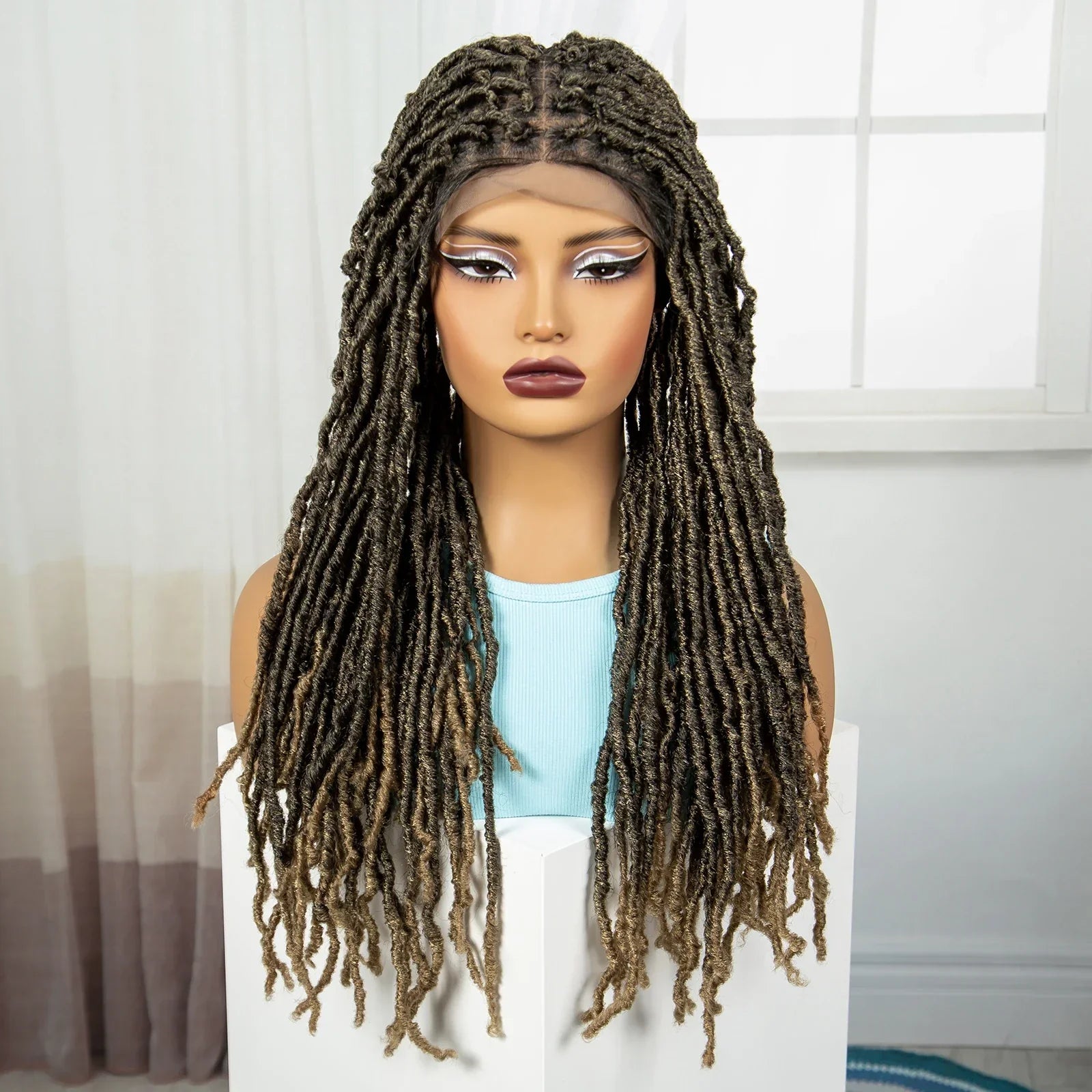 24" Knotless Box Locs Braided Wig | Full Lace Frontal Dreadlock Style