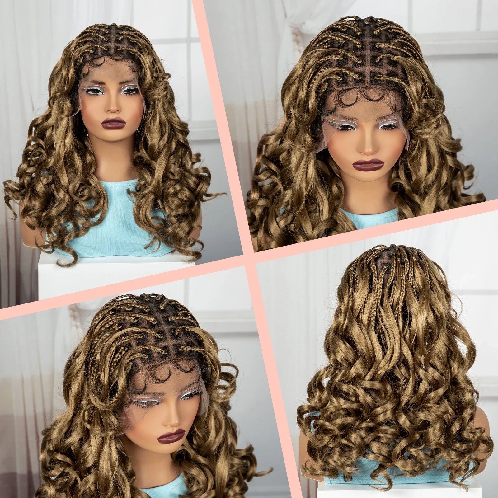18" Bouncy Wavy Knotless Box Braids Wig with Bangs | Full Lace