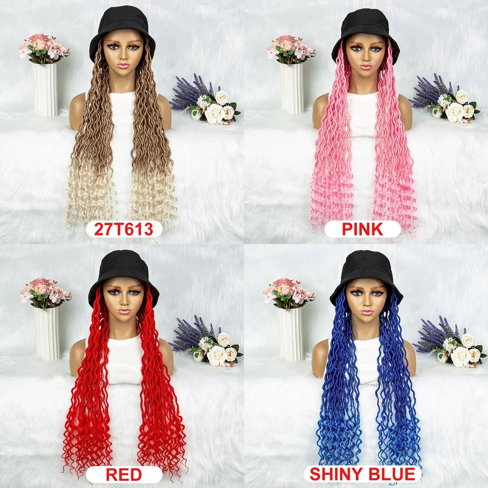 30" Crochet Afro Dreadlocks Bucket Hat Wig | Synthetic Braided Hair | Curly Ends | Black Women