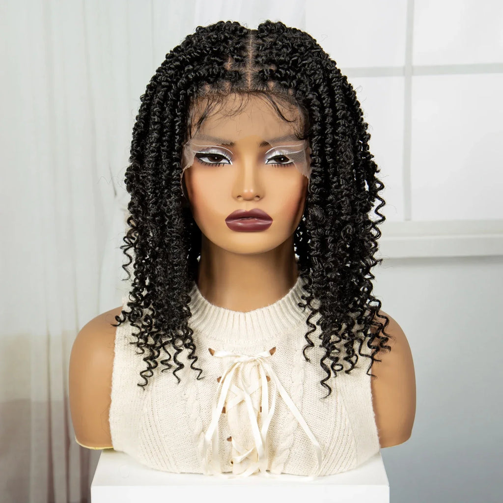 14" Full Lace Twisted Braids Wig with Baby Hair | Natural Looking Synthetic Lace Frontal Braided Wig for Black Women