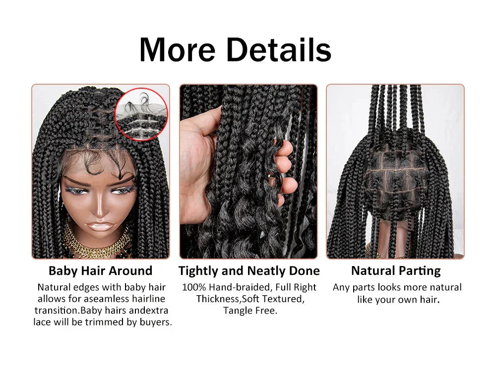 36" Curly End Box Braided Full Lace Wig | Straight Cornrows | Kanekalon Synthetic Braids