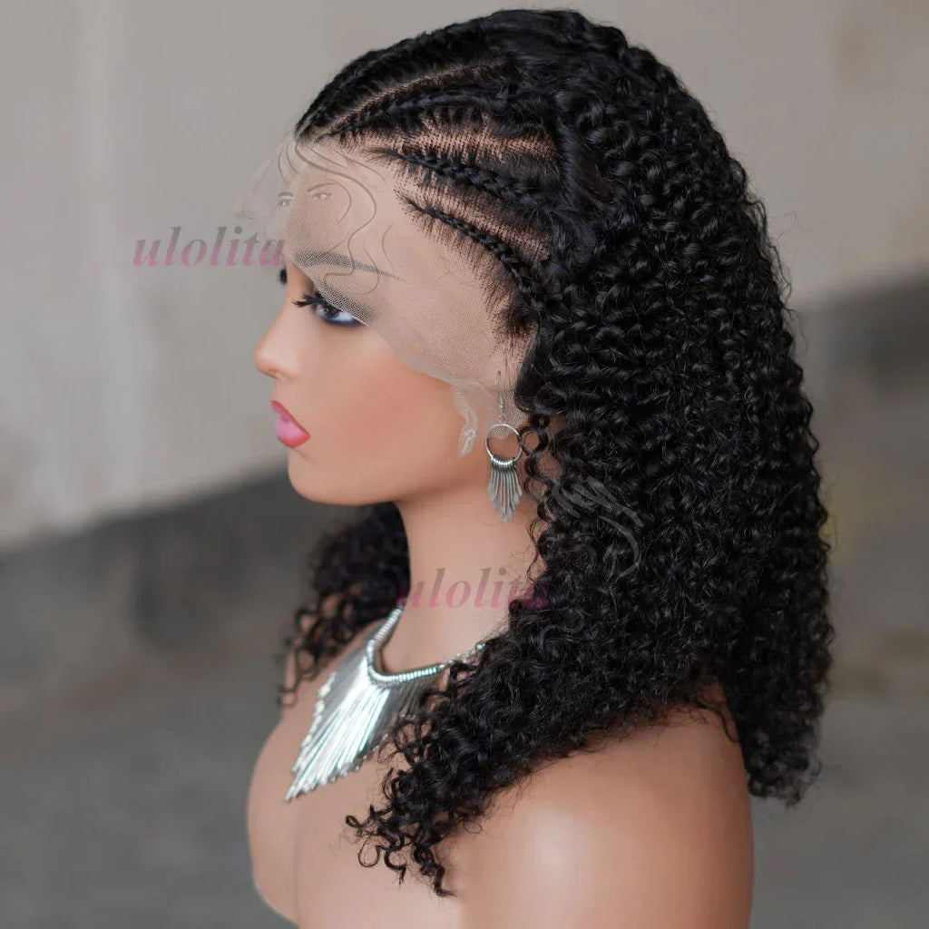 13x4 Human Hair Deep Curl Locs Wig | Knotless Braided Bob | 210 Density | Remy Mongolian Hair