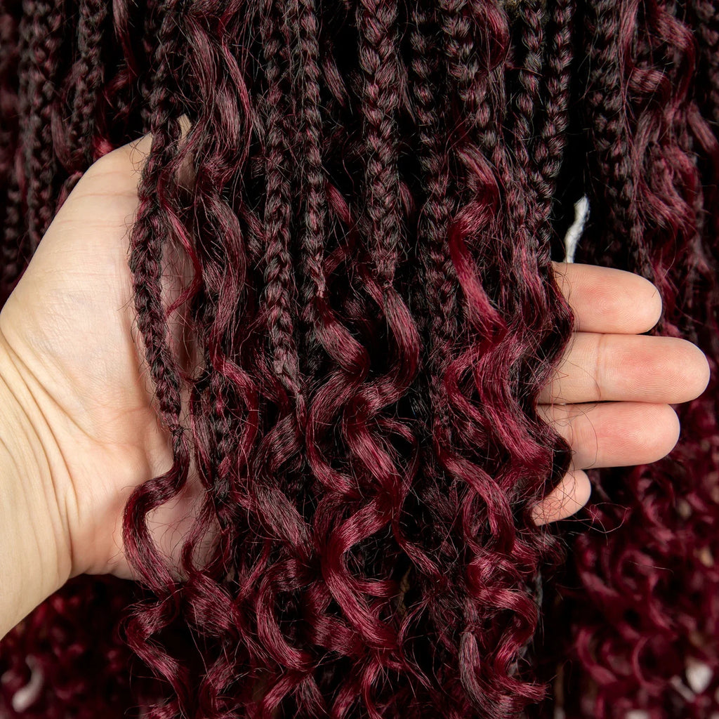 14" Burgundy Box Braids Wig | Full Lace | Kanekalon Fiber | Boho Braids | For Women