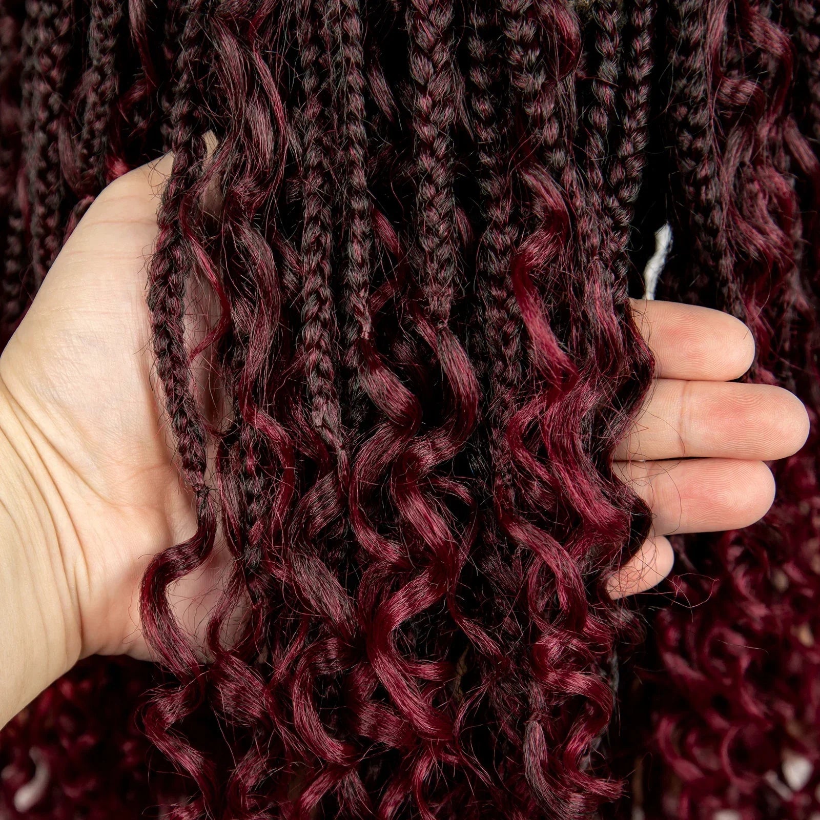 14" Burgundy Box Braids Wig | Full Lace | Kanekalon Fiber | Boho Braids | For Women