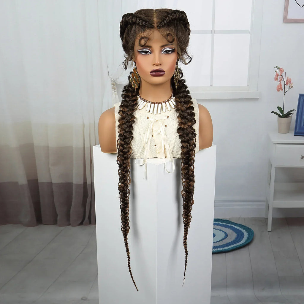 36" Blonde Twisted Braids Wig | Transparent Lace Front | Baby Hair