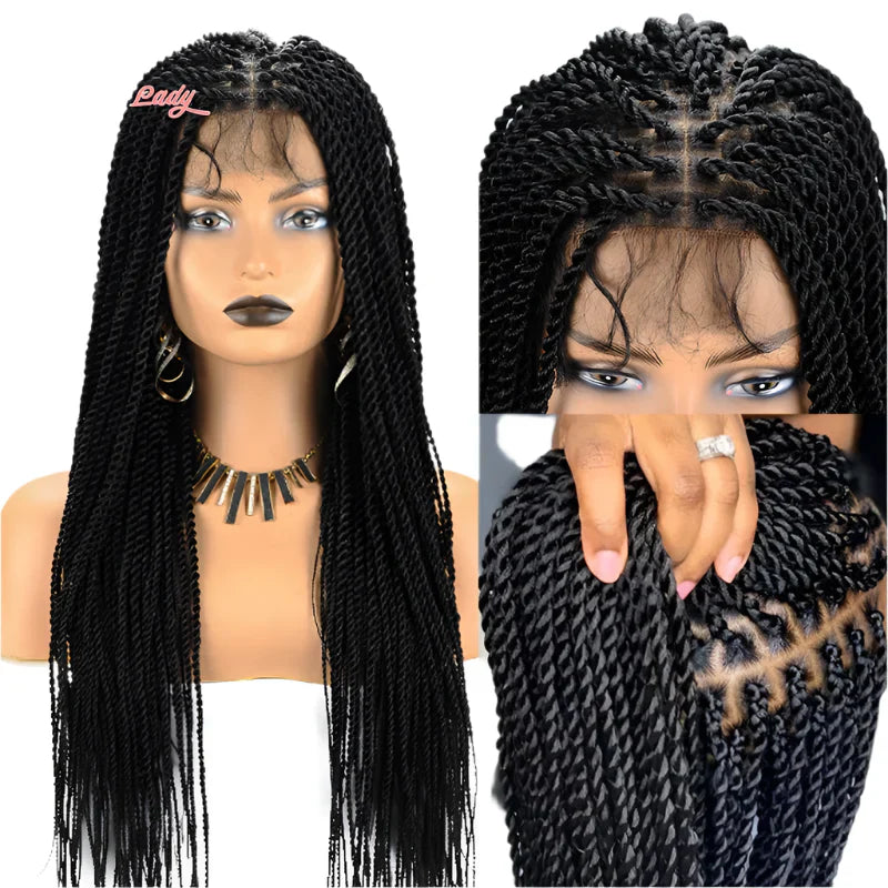 36" Senegalese Twist & Knotless Box Braids Full Lace Braided Wig - #27 Blonde, Cornrow Accents