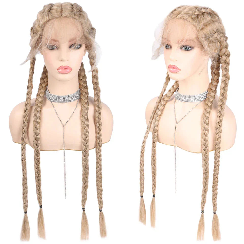 32" Hand-Made Knotless Box Braided Lace Front Wig | French Braid | Baby Hair | Glueless Synthetic Wig