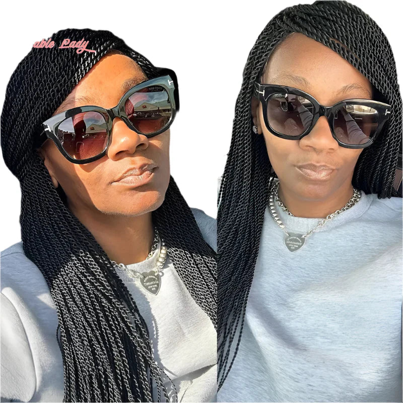 36" Senegalese Twist & Knotless Box Braids Full Lace Braided Wig - #27 Blonde, Cornrow Accents