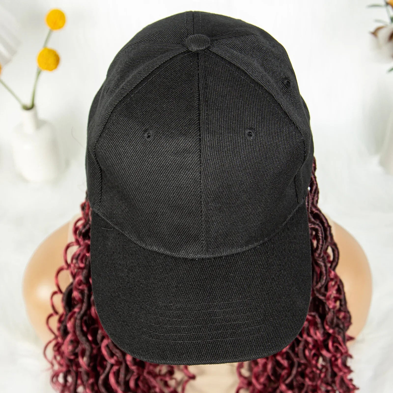 20" Burgundy Boho Locs Baseball Cap Wig | Adjustable Hat Wig | Synthetic Braids | Black Women