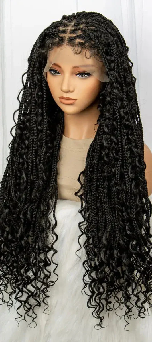 32" Boho Knotless Box Braids Wig | Lace Front | Baby Hair | Black Women