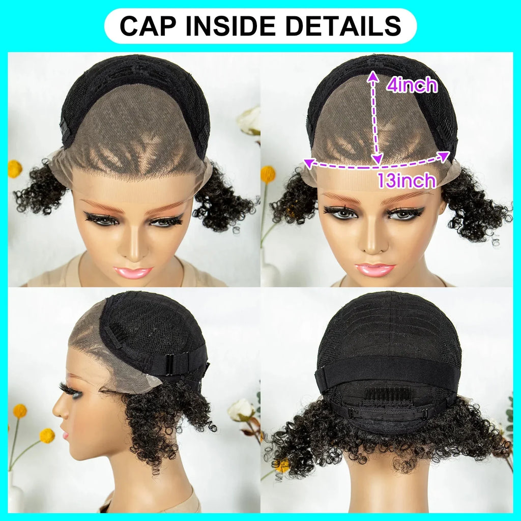 8" Afro Kinky Curly Bob Braided Wig | 13x4 Lace Frontal | Half Cornrows | Synthetic Braids for Black Women