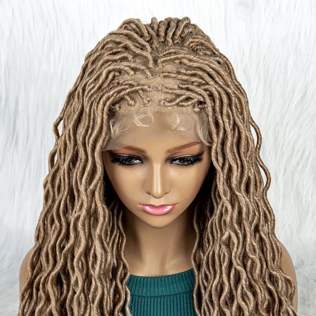 32" Burgundy Curly Dreadlocks Braided Wig | Lace Front with Baby Hair