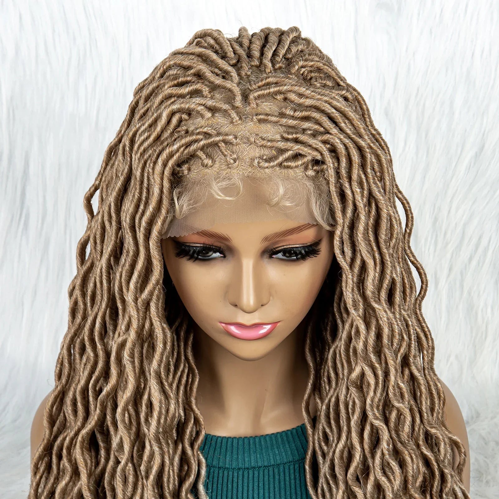 32" Burgundy Curly Dreadlocks Braided Wig | Lace Front with Baby Hair