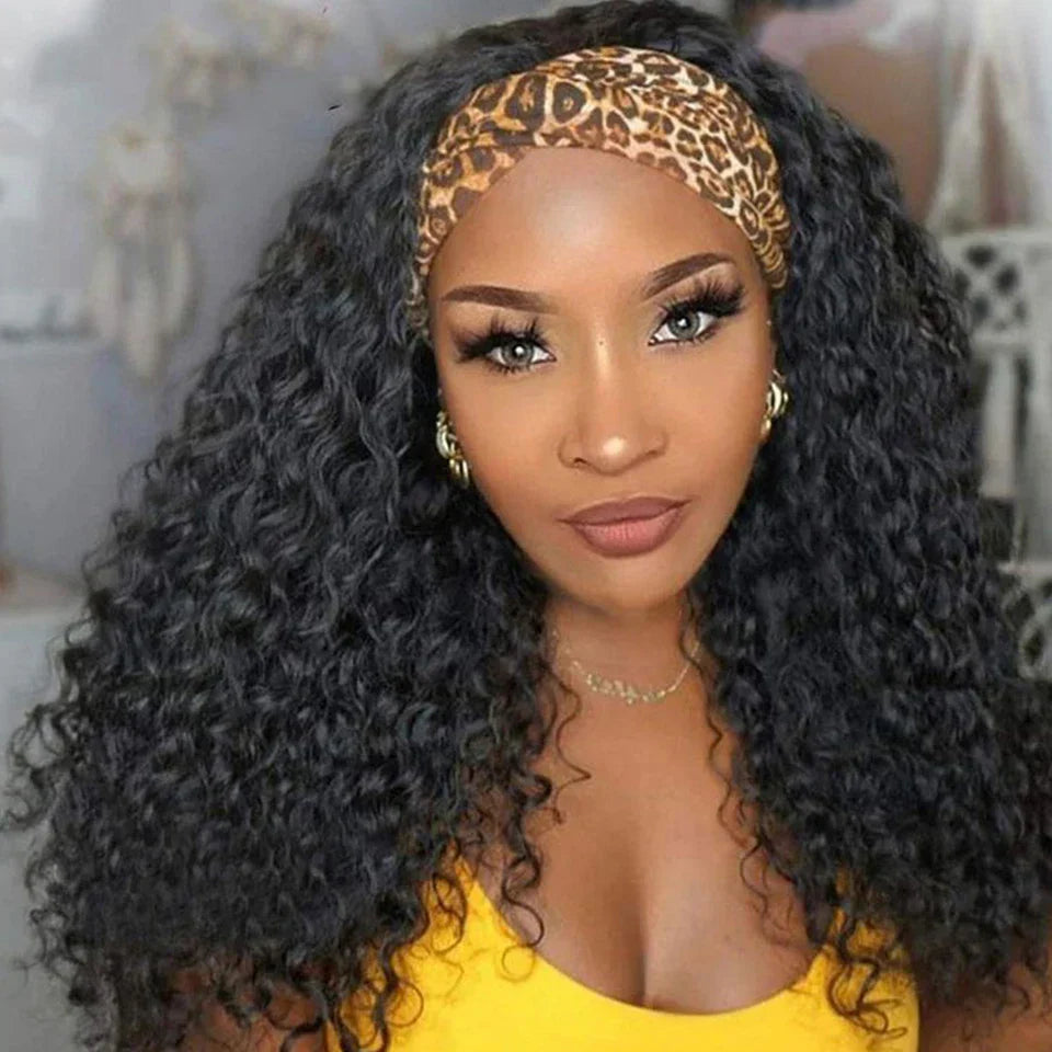 250% Density Brazilian Jerry Curly Headband Wig | Glueless Kinky Curly Remy Human Hair (Full Machine Made)