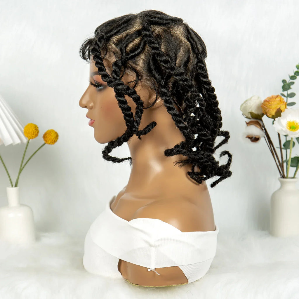 12" Short Box Braided Full Lace Wig | Crochet Braids | Baby Hair | Synthetic Braiding Wig