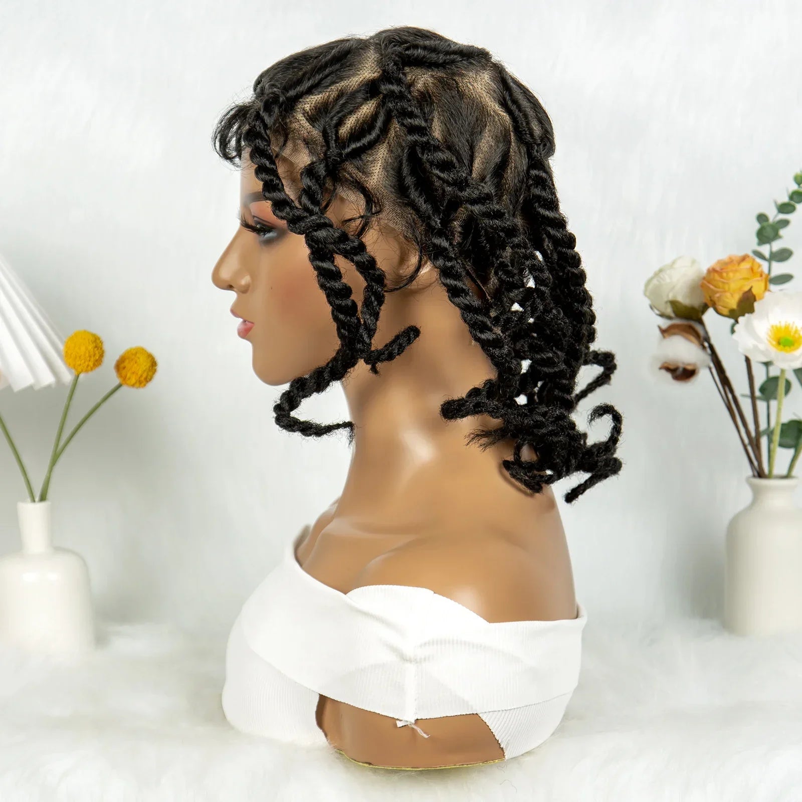 12" Short Box Braided Full Lace Wig | Crochet Braids | Baby Hair | Synthetic Braiding Wig