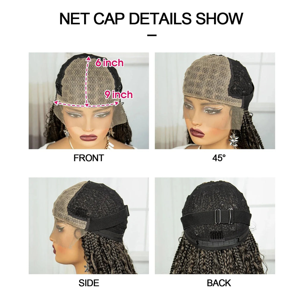 36" Knotless Box Braids Wig | Bohemian Style | Curly Ends | Lace Front | With Baby Hair | For Black Women