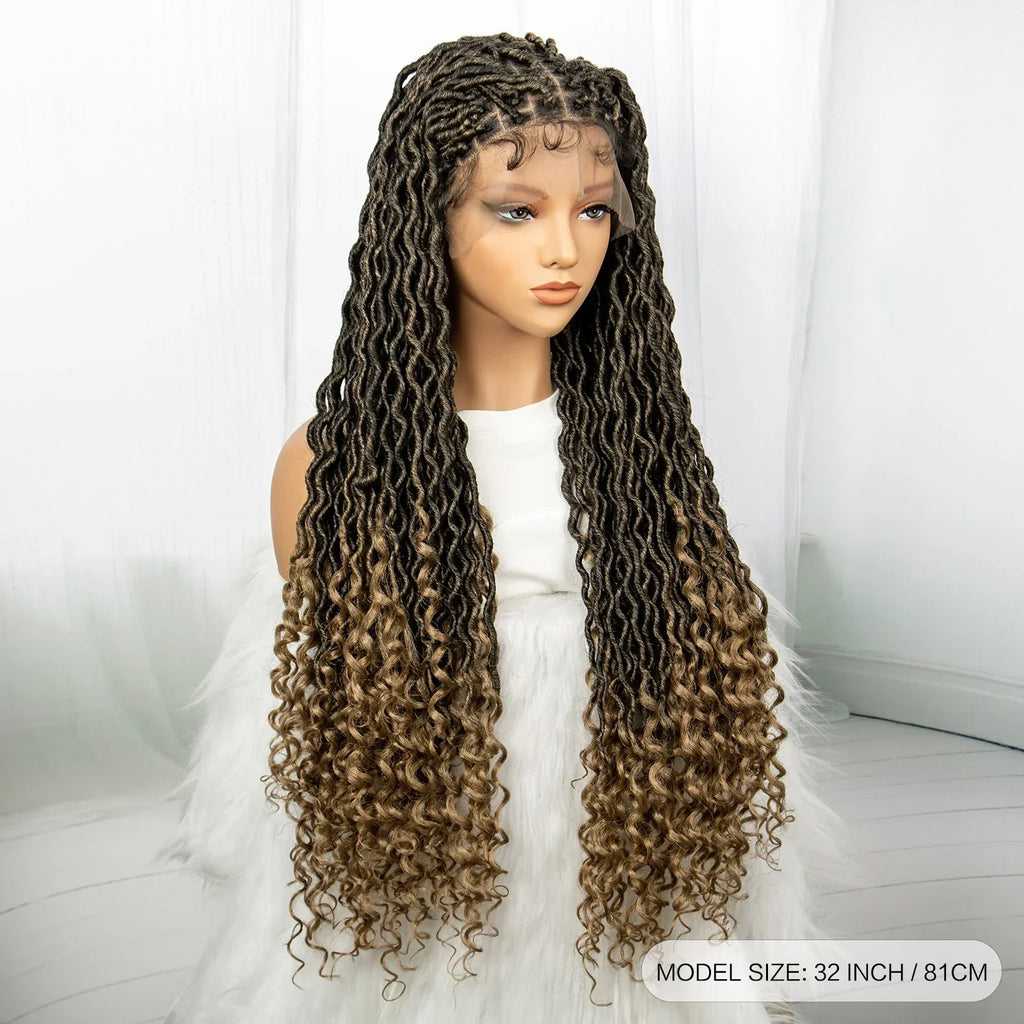 32 Inch Goddess Locs Lace Front Wig | Curly Ends | Faux Locs | Synthetic Hair | With Baby Hair