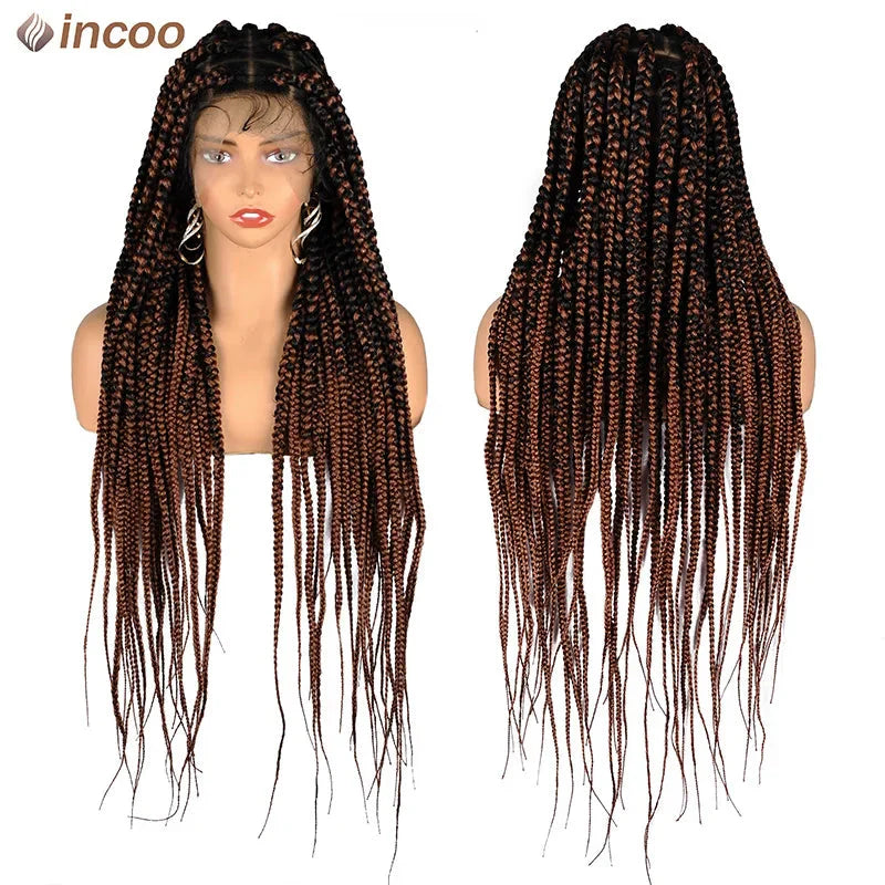36" Jumbo Knotless Box Braided Full Lace Front Wig | Cornrows | Synthetic Braids | Black Women