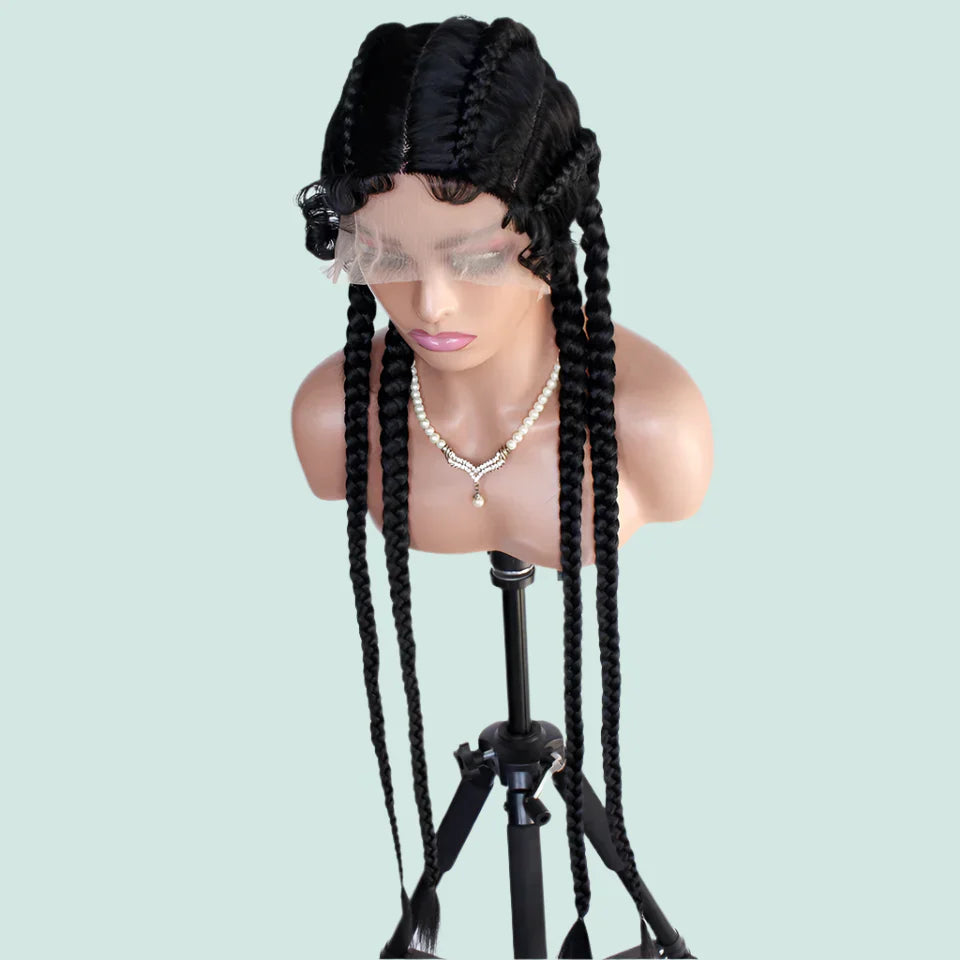 99J Burgundy Box Braids Wig | 360 Lace Braided Wig | 4 Braids | Synthetic Hair