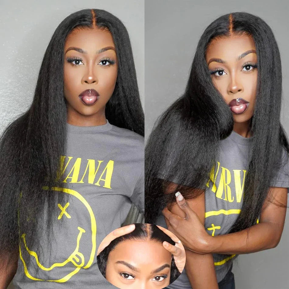 13x4 Glueless Kinky Straight Long Human Hair Wig | Brazilian Virgin Hair | Pre-Plucked | With Baby Hair
