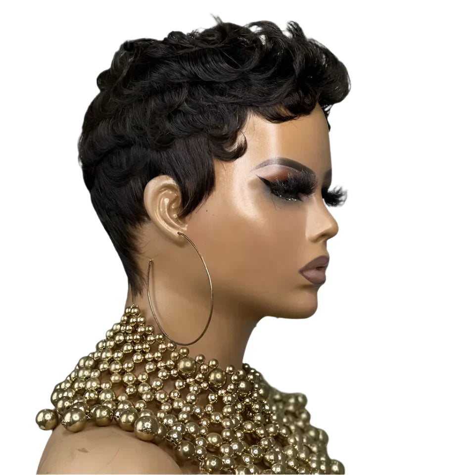 99J Burgundy & Natural Black Pixie Cut Wig | 150% Density Glueless Remy Human Hair Bob