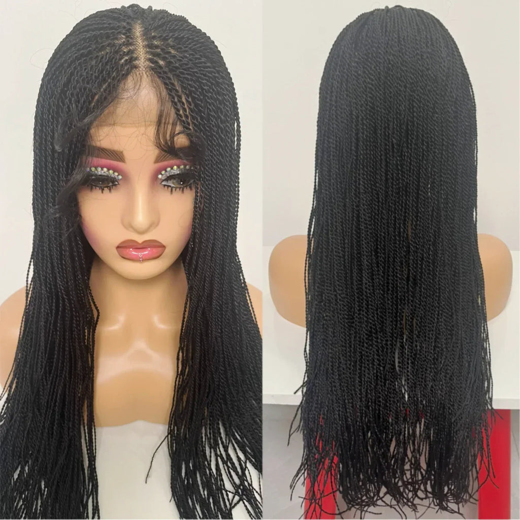 28" Micro Twist Braiding Lace Wig | Senegalese Twist Style | Transparent Lace Front Wig | Kanekalon Hair