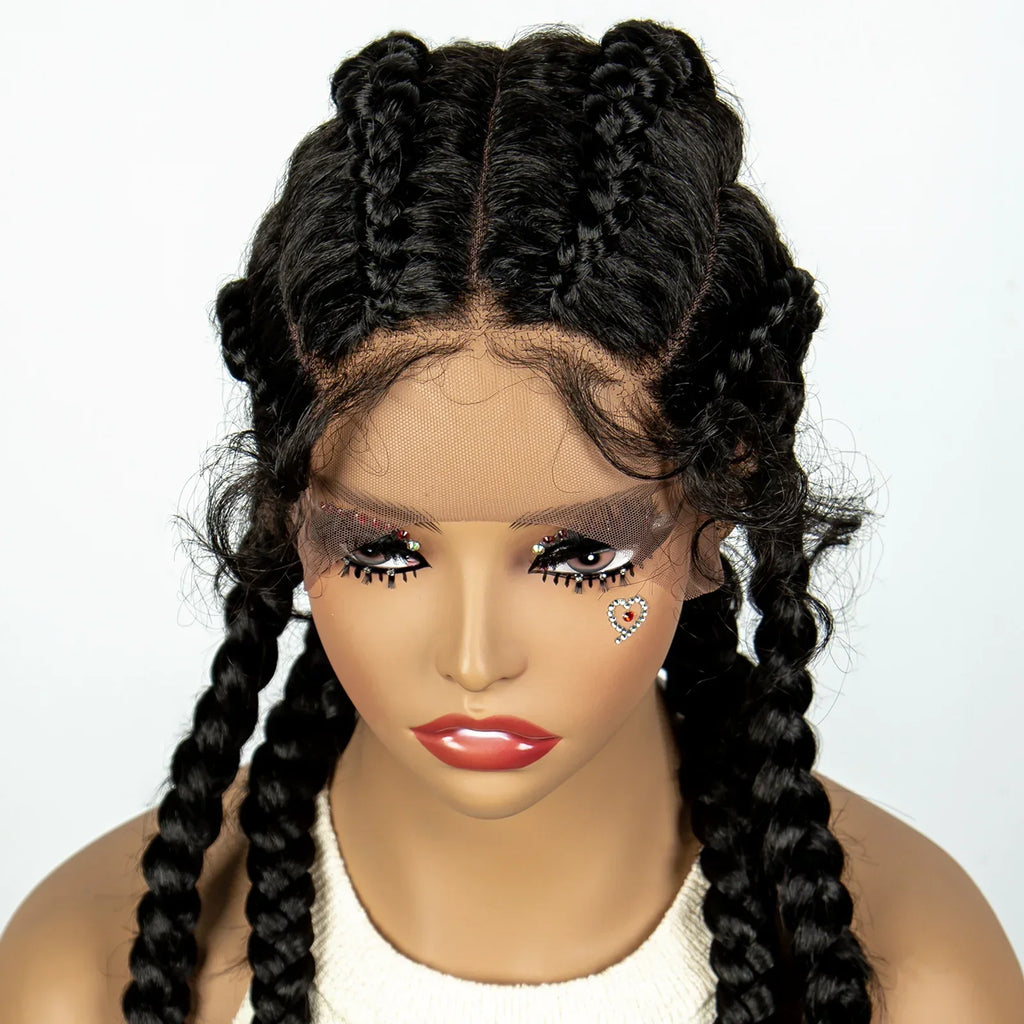 36" 27/613 Blonde Cornrow Braided Wig | Lace Frontal Box Braids | Synthetic Wig with Baby Hair for Black Women