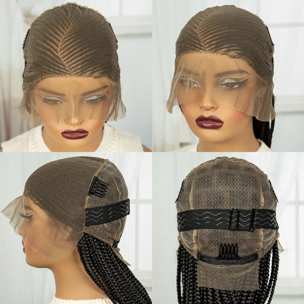 36 Inch Full Lace Braided Wig - Handmade Cornrow Braids with Baby Hair - Synthetic Lace Front Braided Wig for Black Women