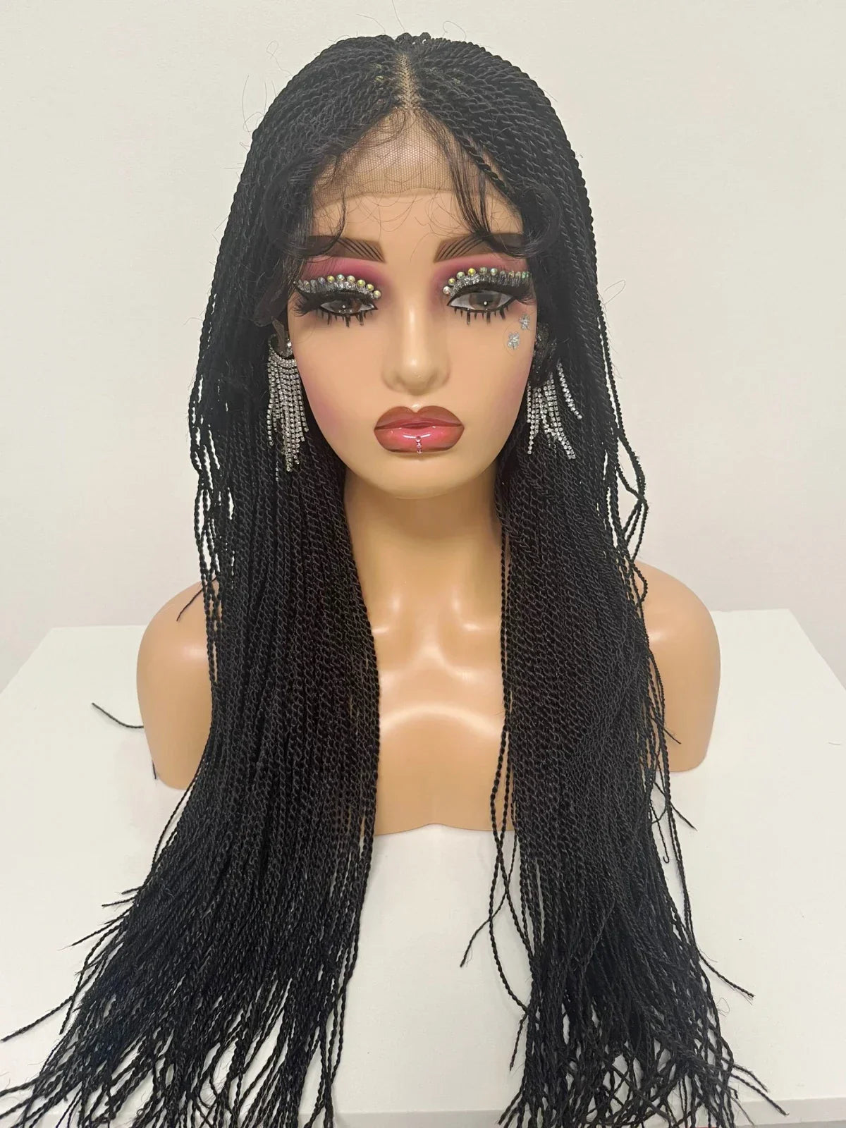 28" Micro Twist Braiding Lace Wig | Senegalese Twist Style | Transparent Lace Front Wig | Kanekalon Hair