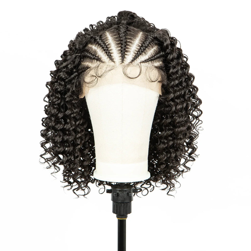 16" Curly Synthetic Lace Front Braided Wig | 13x4 Transparent Short Braids with Baby Hair