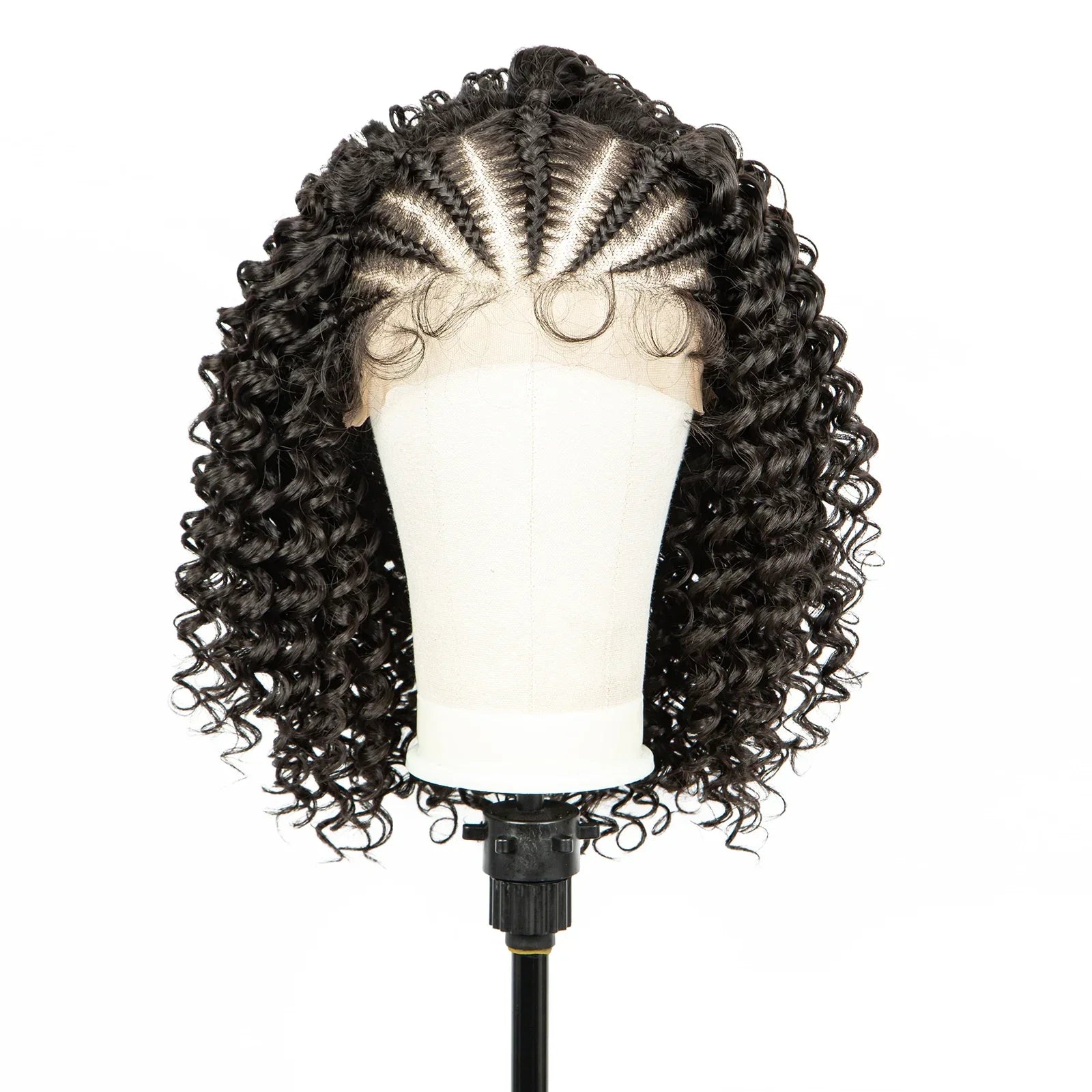 16" Curly Synthetic Lace Front Braided Wig | 13x4 Transparent Short Braids with Baby Hair